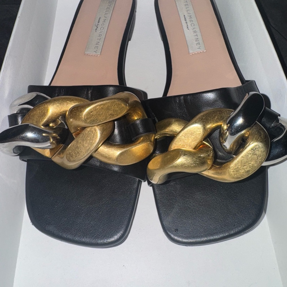 Stella McCartney Black and Gold Chain Sandals